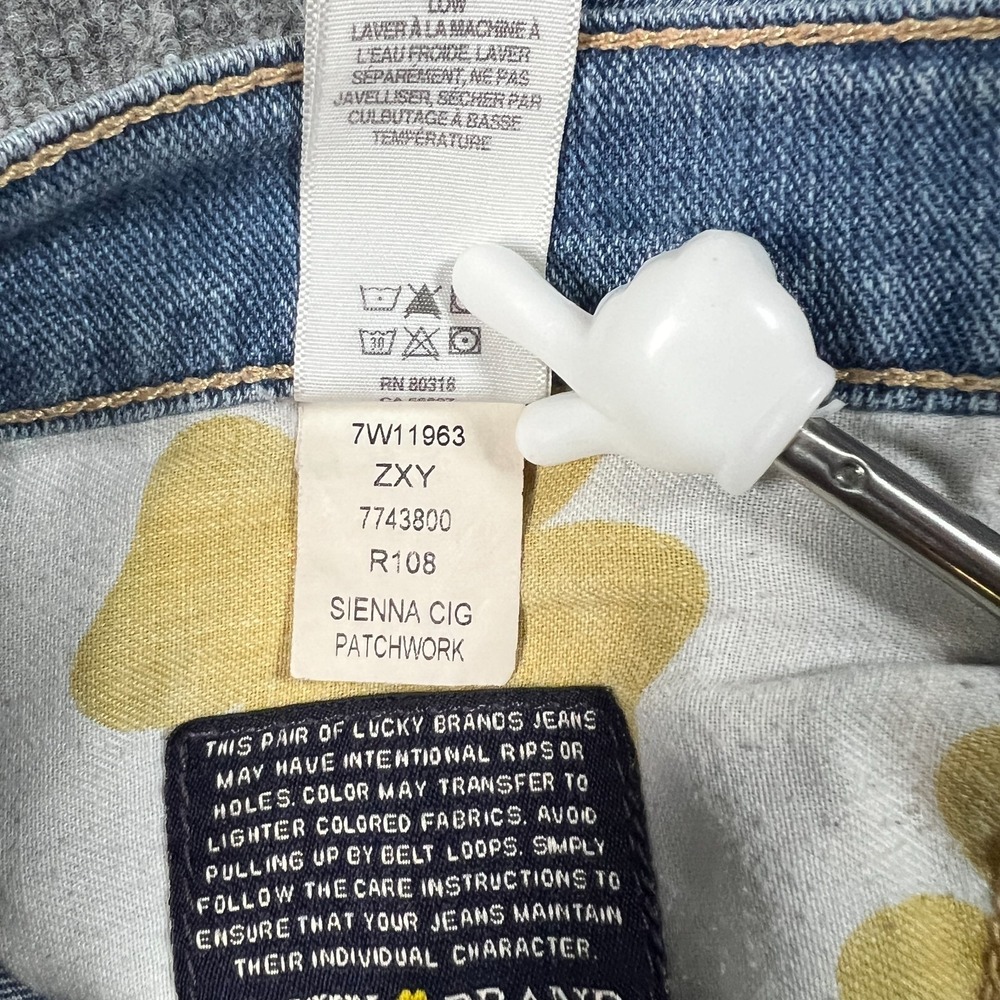 Lucky Brand Sienna Cigarette Straight Jeans Women 4/27 Blue Patchwork Distressed - Picture 11 of 15